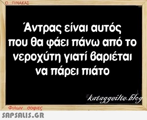 Ο...ΠΙΝΑΚΑΣ Άντρας είναι αυτός που θα φάει πάνω από το νεροχύτη γιατί βαριέται να πάρει πιάτο Φιλων...σοφιες  kataggeilteEleg