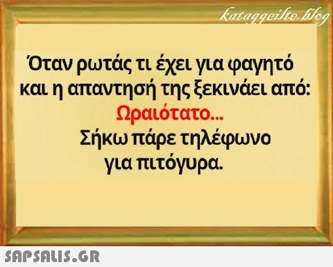 Όταν ρωτάς τι έχει για φαγητό και η απαντησή της ξεκινάει από: Ωραιότατο Σήκωπάρε τηλέφωνο για πιτόγυρα. SAPSNU5.GR