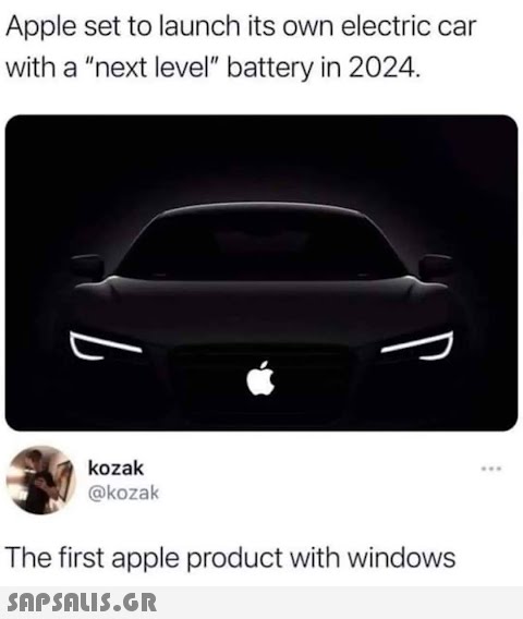Apple set to launch its own electric car with a next level battery in 2024. kozak @kozak The first apple product with windows  www