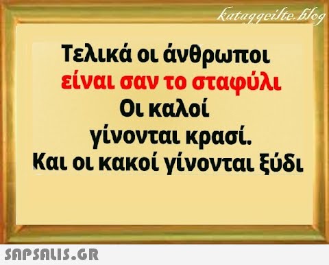 Τελικά οι άνθρωποι είναι σαν το σταφύλι Οι καλοί γίνονται κρασί. Και οι κακοί γίνονται ξύδι