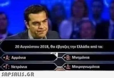 20 Αυγούστου 2018, θα έβγαζες την Ελλάδα από τα • Β; Μνημόνια · Δ· Μοιρογνωμόνια • Α. Αρμόνια «Γ: Νετρόνια