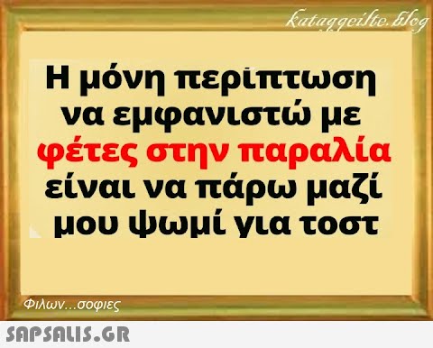 kataggeilte.blog Η μόνη περίπτωση να εμφανιστώ με φέτες στην παραλία είναι να πάρω μαζί μου ψωμί για τοστ Φιλων...σοφιες