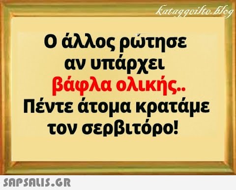 Ο άλλος ρτησε: αν υπάρχει βάφλα ολικής.. Πέντε άτομα κρατάμε τον σερβιτόρο!