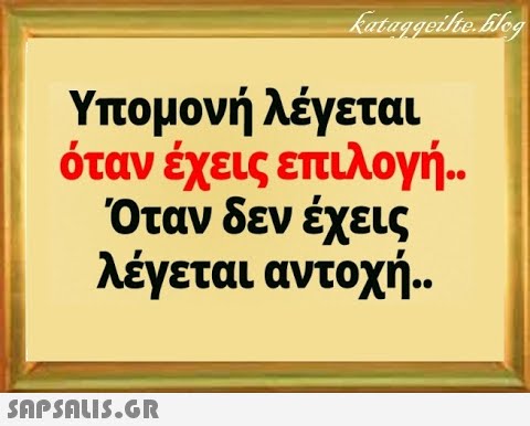 Υπομονή λέγεται όταν έχεις επιλογή. Όταν δεν έχεις λέγεται αντοχή..